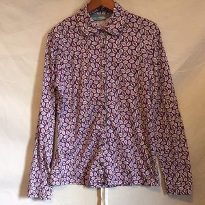 Boden Purple White Leaf Print Button-Down Shirt